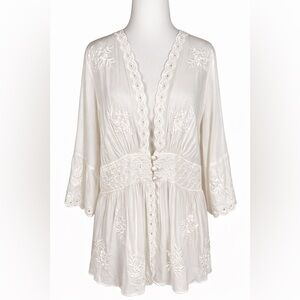 Soft Surroundings Ivory Embroidered Boho Tunic Bridal Honeymoon Resort Top M